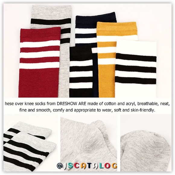 Yellow w/ White Stripes Cotton Thigh High Socks OS - Picture 3 of 5